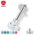 Evorte ASTM F136 Titanium Silver Plated Flower Lip Stud Opal Prong Set Earring Piercing Labret Body Jewelry Women