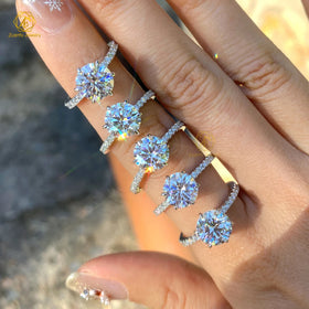 Wholesale Price in Stock 925 Sterling Silver Promise 8mm 2CT S925 Solitaire Halo Wedding Engagement Moissanite Ring for Women