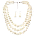 Women Multilayer Imitation Pearl Bead Necklace and Earring Set