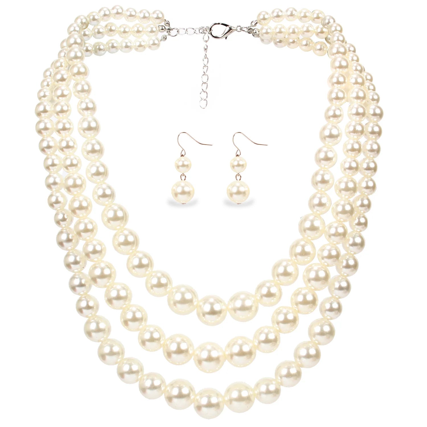 Women Multilayer Imitation Pearl Bead Necklace and Earring Set