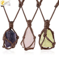 CSJA Natural Irregular Stone Rope Wrap Pendant Necklace Rose Crystal Quartz Necklace Women Girl Vintage Jewelry G317