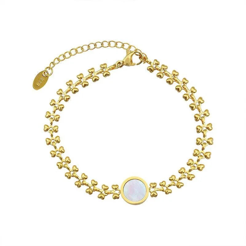 Waterproof Gold Plated Jewelry Adjustable Heart Shell Charms Stainless Steel Bracelets