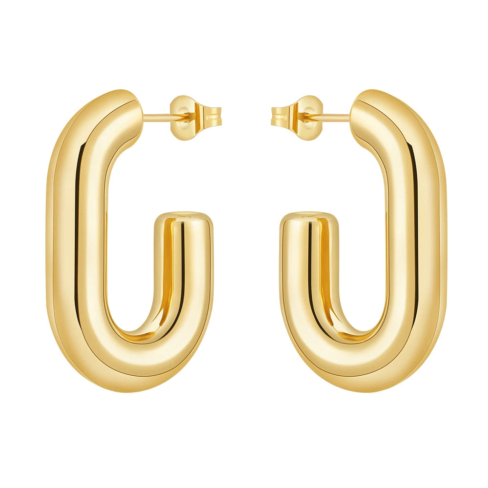 PVD 18K Gold Plated Stainless Steel Jewelry Half Paper Clip Hollow U Shape Hoop Earring Waterproof for Women Earrings E241564