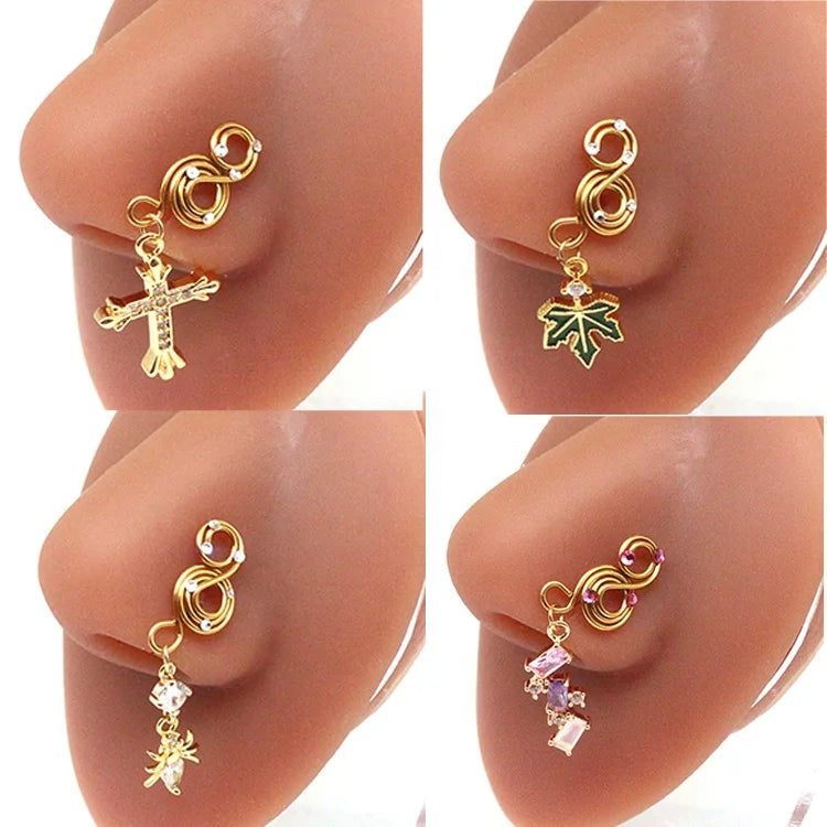 Gaby Surgical Stainless Steel Seamless Nose Ring butterfly Cross Design  Nose Rings for Women Nose Piercing Jewelry