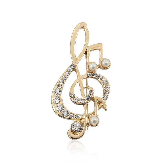 Elegant Music Note Alloy Plating Brooch for Women's Wedding Gift Party Crystal Rhinestone Dress Accessories
