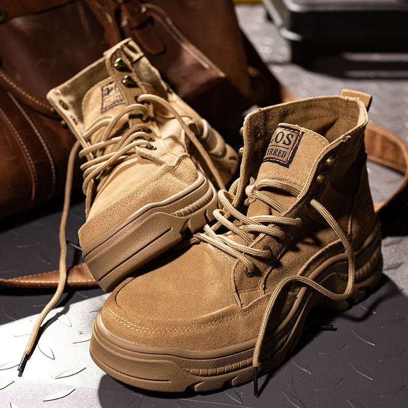 Men's Breathable Canvas Upper Leather with Steel Toe Labor Safety Boots for Spring Season for Construction Summer Autumn Winter