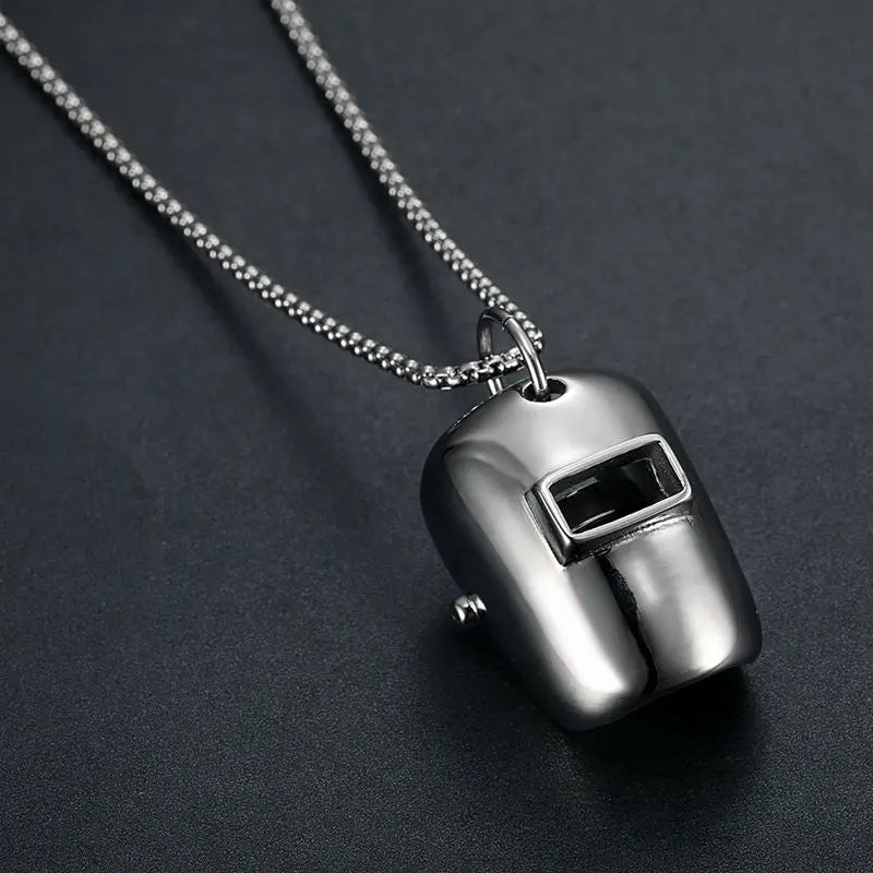 Industrial Wind Hip Hop Jewelry Stainless Steel Long Chain Silver Color Welder Mask Pendant Necklace for Men