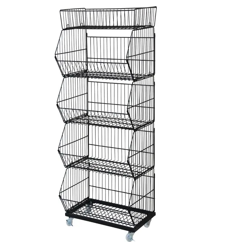 Multi-layer Metal Supermarket Wire Stackable Rack Storage Shelves Wire Mesh Display Basket Stand