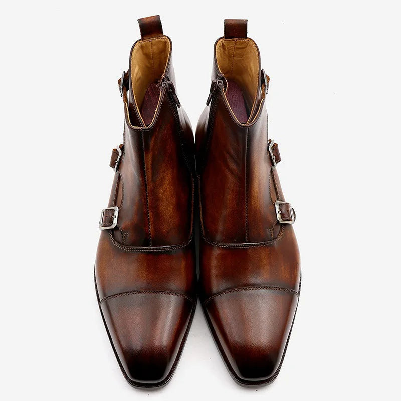 Goodyear Welt Comfortable Ankle Boot Shoes for Men Fashion Boote Men's Shoes Chaussures-Homme Monk Strap Formal Boots for Men