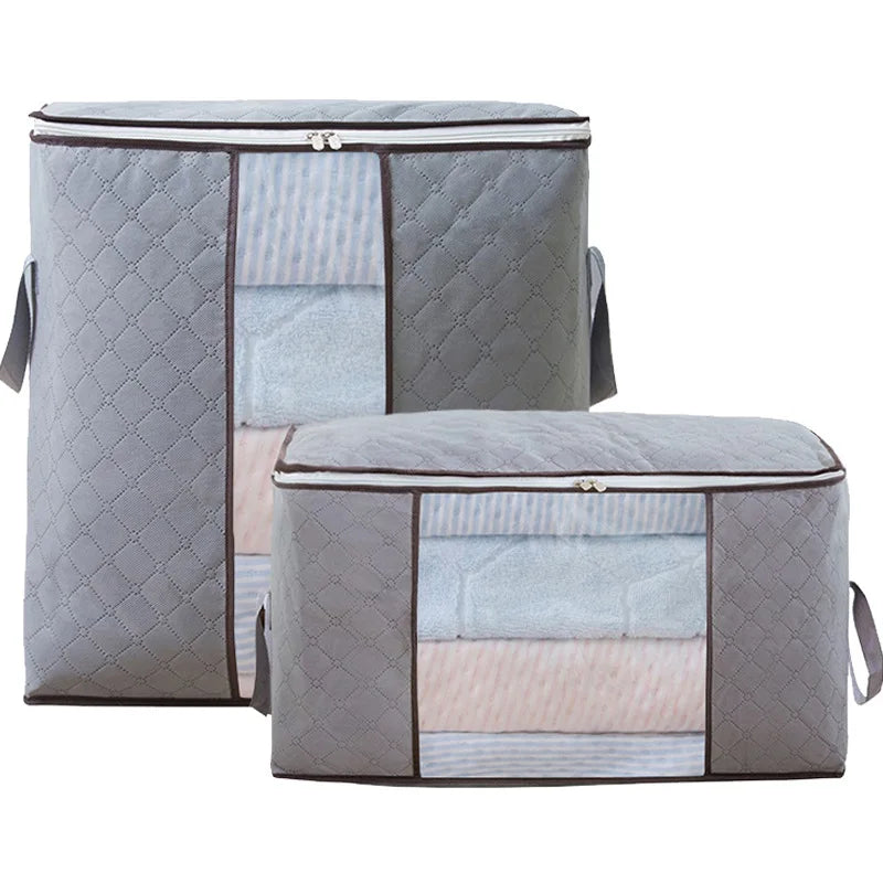 Large Clothes Storage Bag With Reinforced Handle Thick Fabric Non-woven Household Quilt Storage Bag