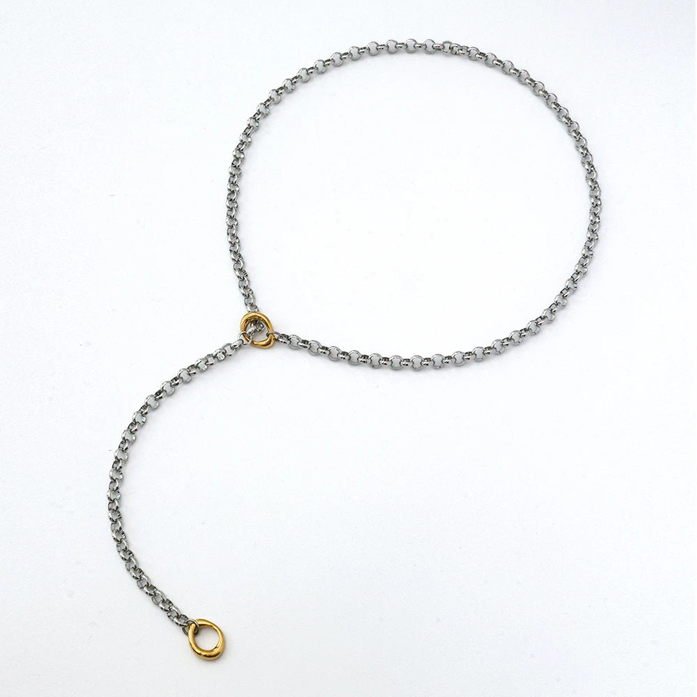 New Arrivals Waterproof Jewelry Minimalist 18K Gold Plated Stainless Steel O Shaped Long Chain Sweater Necklace YF5079