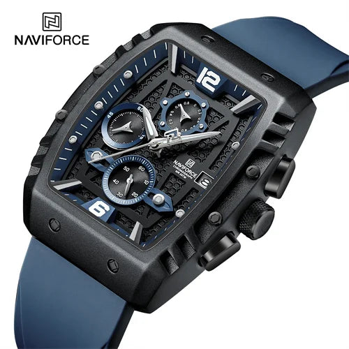 NAVIFORCE 8025 BBEBE Factory Custom Logo Cheap OEM Quartz Watches Men Wrist Chronograph Square Blue Waterproof Male Relojes