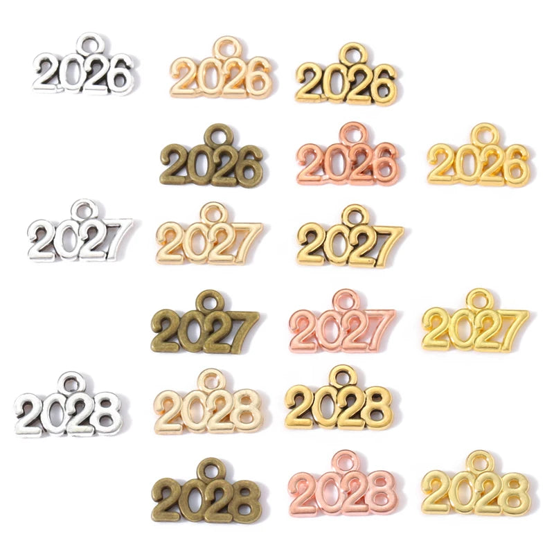 200pcs/bag Number Charms 2026 2027 2028 Year Pendants DIY Jewelry Making Findings DIY Handmade Craft 13x9mm S107