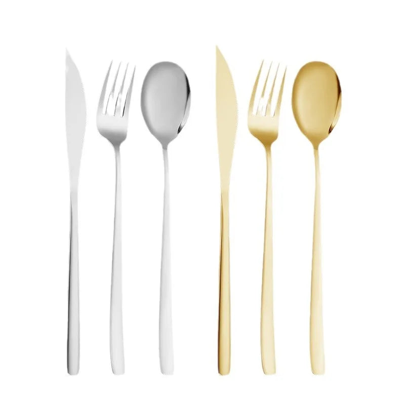 Customised Modern Western Gold Swiss Home Cutlery Set Luxury Stainless Steel 304 Wedding Spoon Fork Flatware Dinnerware Sets
