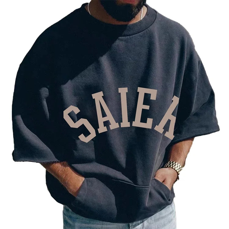 E220250 Custom Logo 3d Puff Printing Men's Hip Hop T-Shirts Half Sleeve Loose Oversize Cotton Terry Streetwear Men's T-Shirts