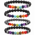 19cm Healing Seven Chakras Bracelet Wholesale Natural Crystal Black Onyx Elastic Beads Bracelet