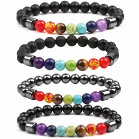 19cm Healing Seven Chakras Bracelet Wholesale Natural Crystal Black Onyx Elastic Beads Bracelet