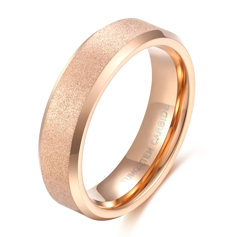 OAHLAN Fashion Jewelry Personalized 6mm Sandblasted Rose Gold Tungsten Carbide Rings for Women Wedding Engagement Anniversary