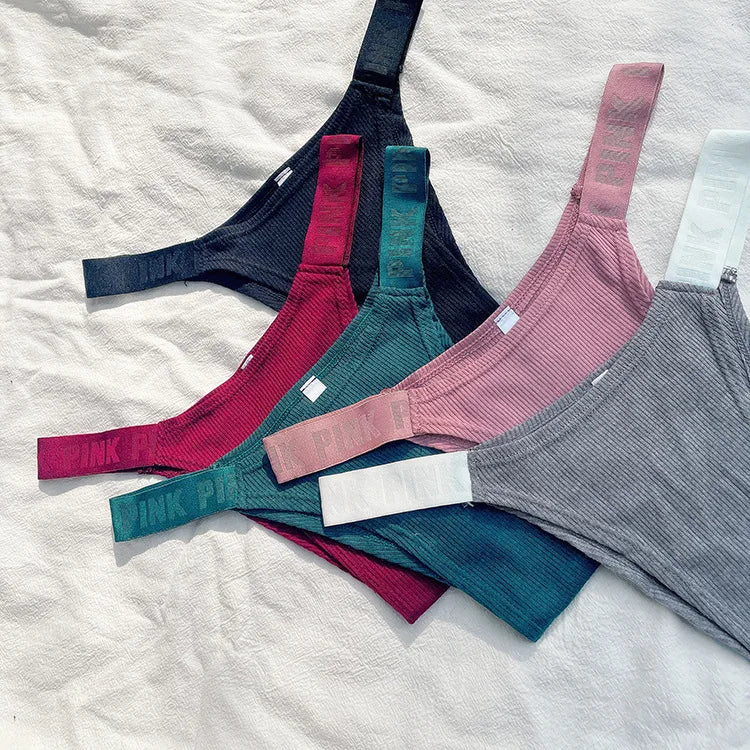 European American Style V Waist Cotton Briefs for Women Low-Rise Elastic Underwear English Letter Plain Dyed Techniques