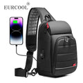 OEM ODM Custom logo Mens Crossbody Sling Bag PVC Water Resistant Backpack with USB Charging Port and 9.7 Inch Tablet Compartment MegaBDM