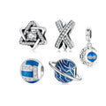 Real 925 Sterling Silver Clear CZ Curved Moon and Blue Planet Rotatable Enamel Fine Pendant Charms for Bracelet Jewelry HOT SALE