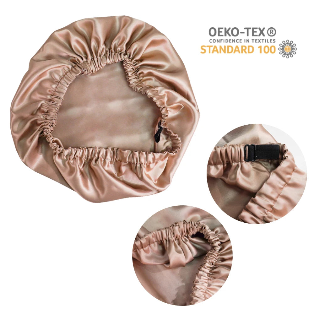 Custom logo 16\19\22mm Adjustable Durable Silk Bonnets Silk Hair Cap for Women Silk Hair Wraps Sleeping Hair Bonnet