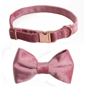 High Quality Soft Pet Collar and Leash Set Comfort Velvet Cat and Dog Collar with 6 Color Bow Tie Polyester Alloy Material