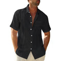 Topgear Summer Men's Oversized Cotton Linen Casual Shirt Solid Color Single-Breasted Cardigan Lapel Pocket Poplin Breathable