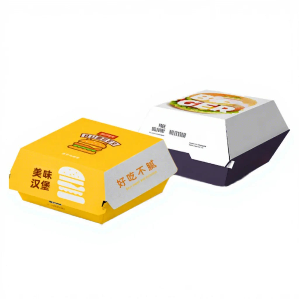 Customizable Kraft Paper Hamburger Boxes Disposable PET Foodgrade Packaging for Burgers and Takeaway Food for Gifts