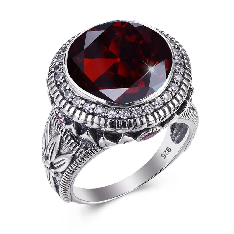 Vintage Goth Garnet Saudi Arabia Wholesale Mens Big Ring Gemstone Islamic Jewelry Turkish Rings Men Jewelry Vintage