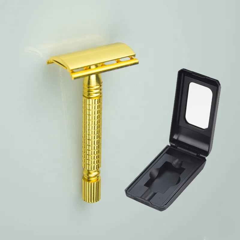 Gold Dollar Men's Safety Razor with Mirror Box Including Straight Razor and Blades