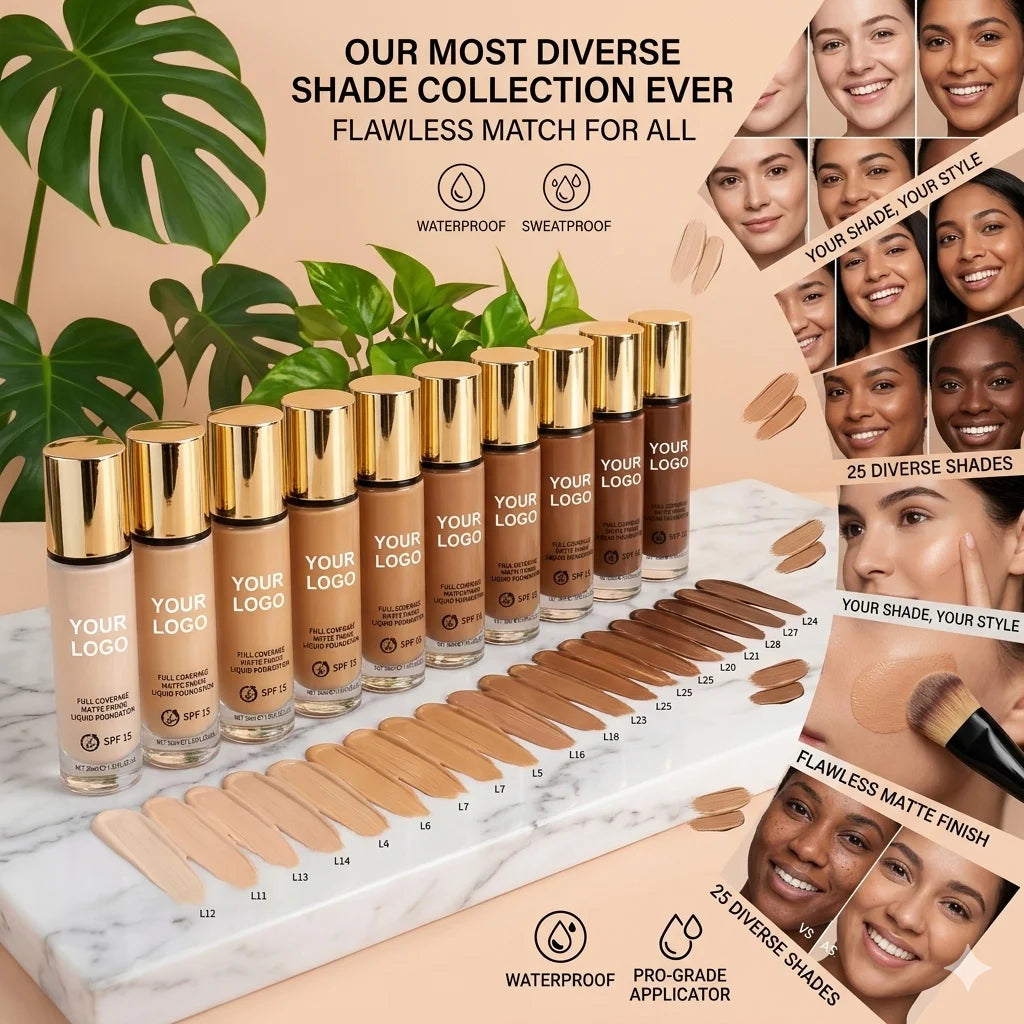 Full Coverage Wholesale Private Label Foundation Matte Liquid Foundation Female Foundation Vegan & Cruelty Logo Waterproof 30ml