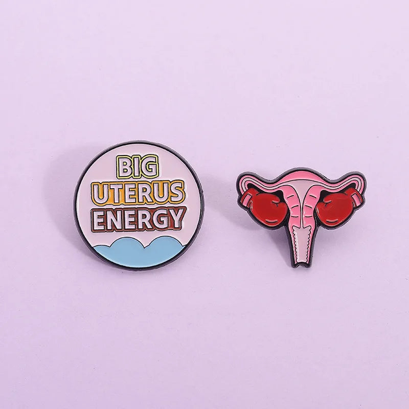 Big Uterus Energy Feminist Enamel Lapel Pin Fight for Rights Boxing Glove Brooches Lapel Backpack Jewelry Gift for Women Gift