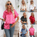 New Satin Shirts Women Solid Color Short Sleeve Blouse Spring Summer Causal Lady's Tops Shirt