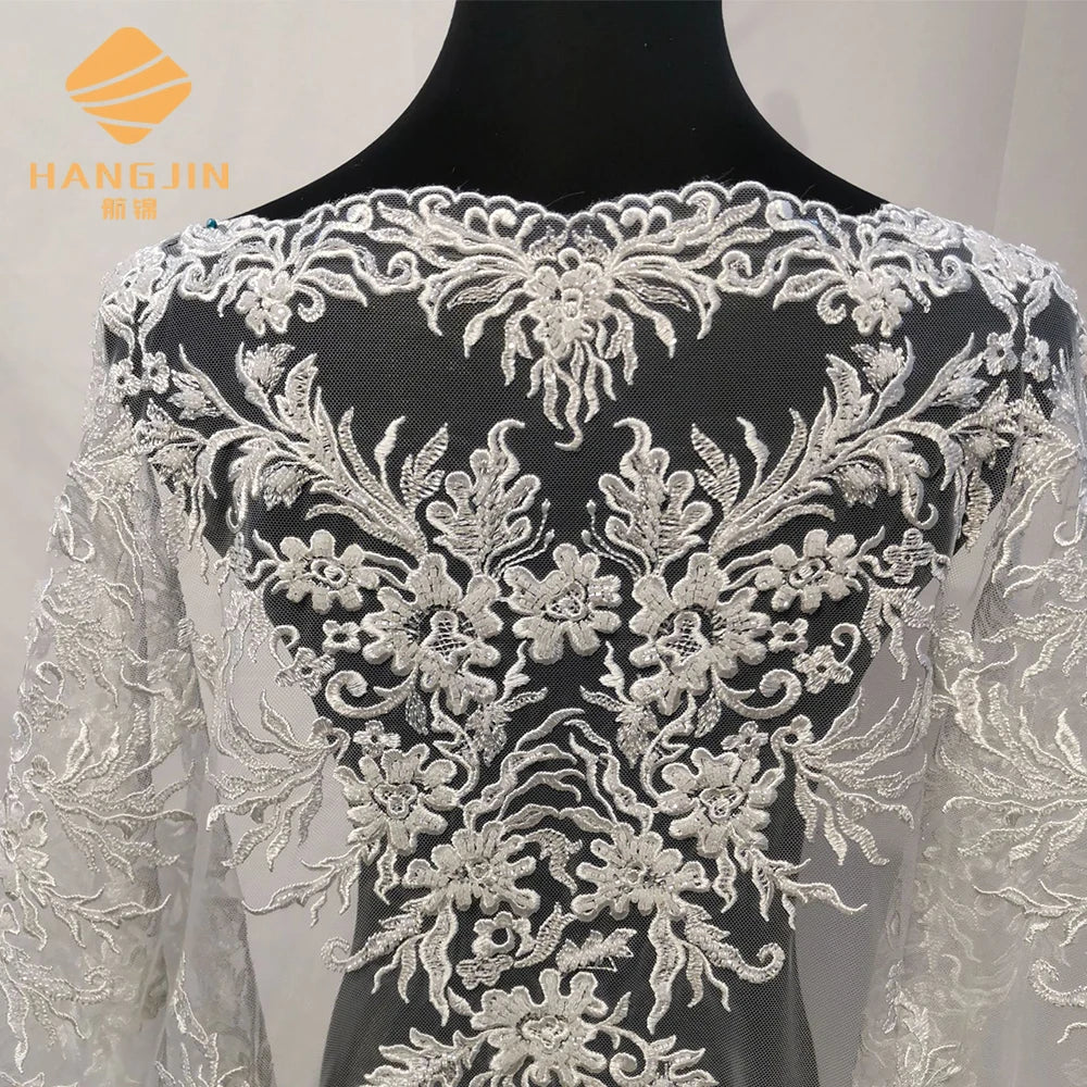 3D Beaded Tulle Embroidered Fabric Mesh Bridal Wedding Lace Fabric for Veils Wedding Dress Embroidered Tulle Fabric