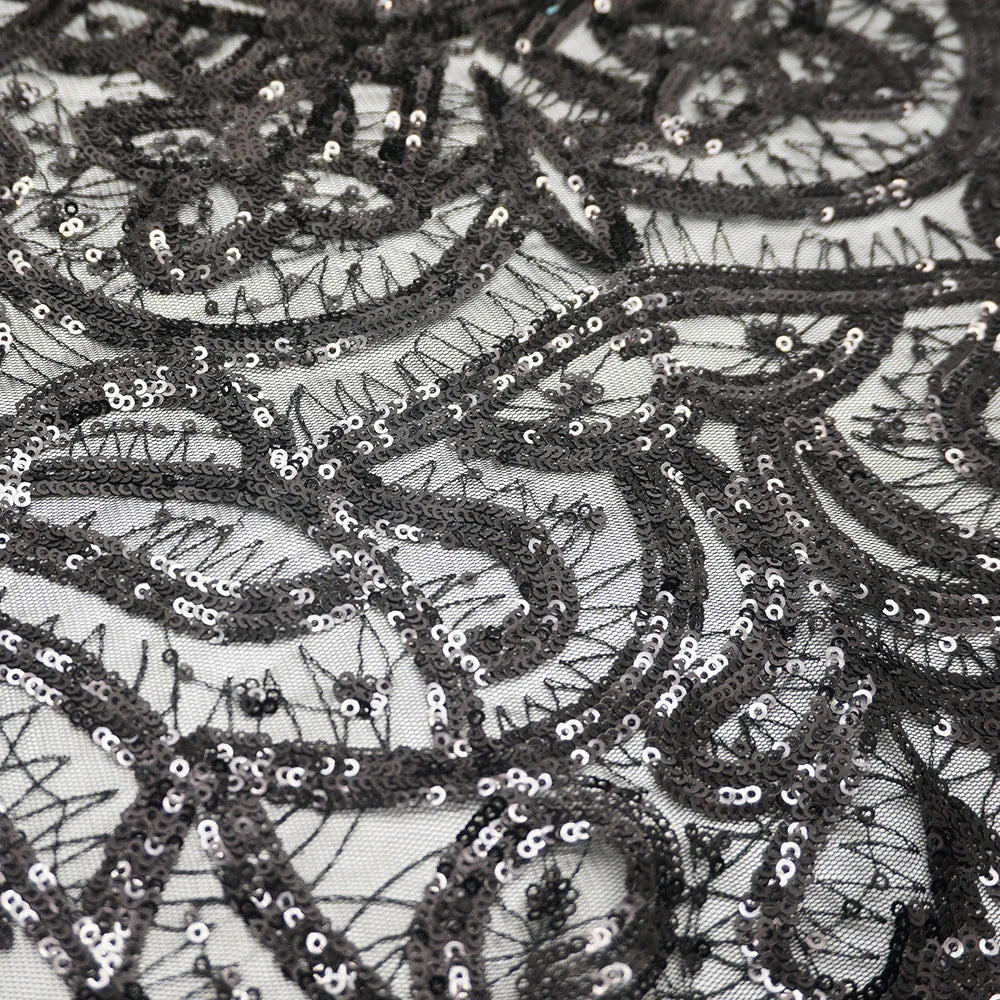New Fashion Good Selling Elegant Sequin Embroidery Eco-Friendly Sustainable Mesh Lace Fabric Black for Garment