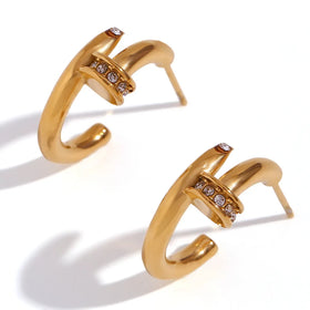 European and American Fashion Personality Stud Jewelry Stainless Steel Plated 18K Gold Micro Mosaic Earrings