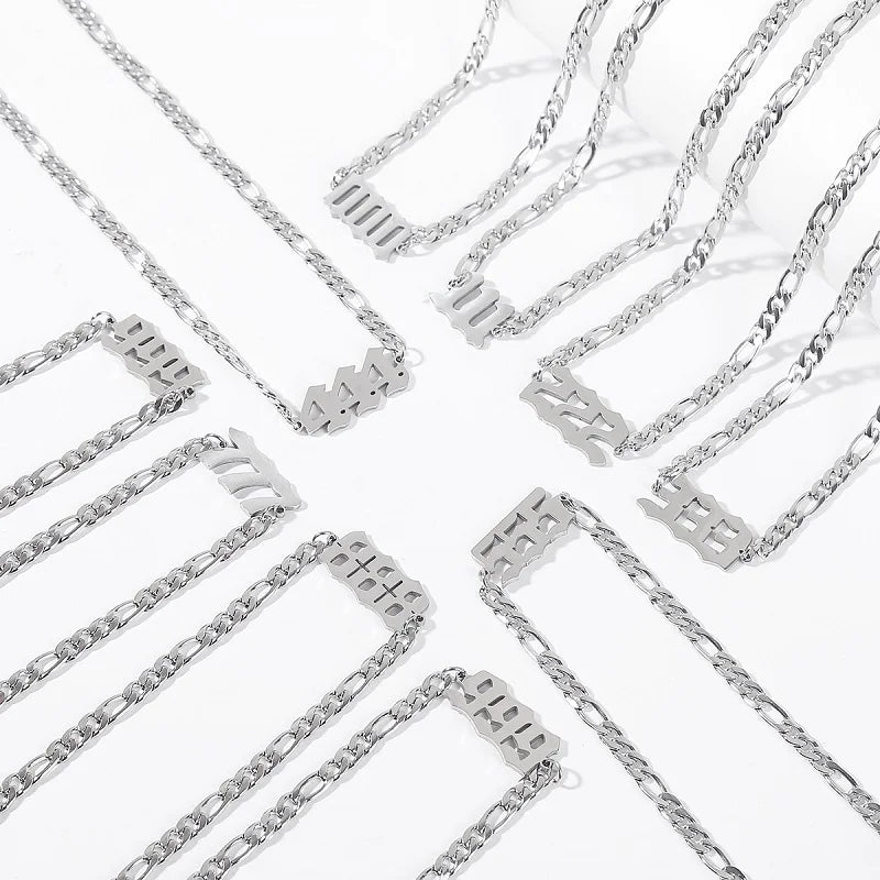 Stainless Steel Angle Number Necklace Chain 000 111 222 333 444 555 666 777 888 999 000 Angel Number Necklace Jewellery