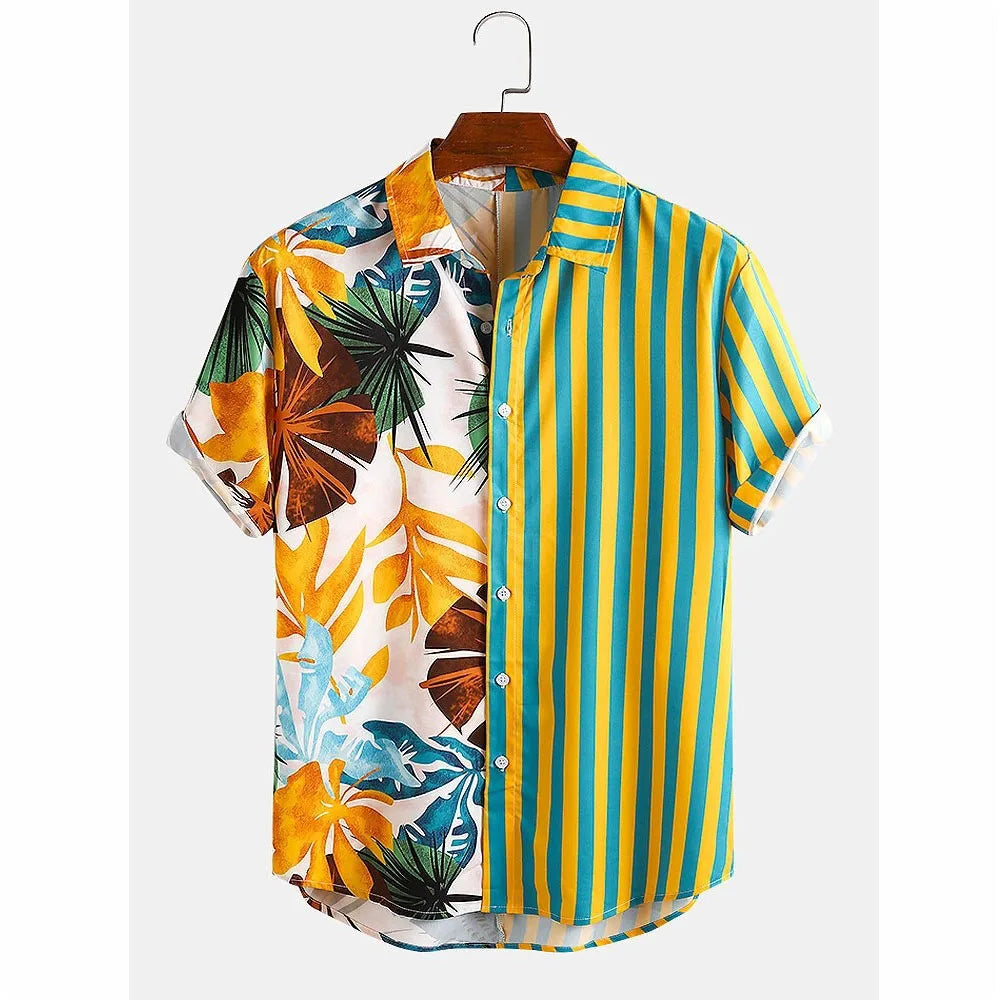 Summer Floral Designed Shirt for Men Turn-down Collar Custom Vertical Striped Designer Shirts