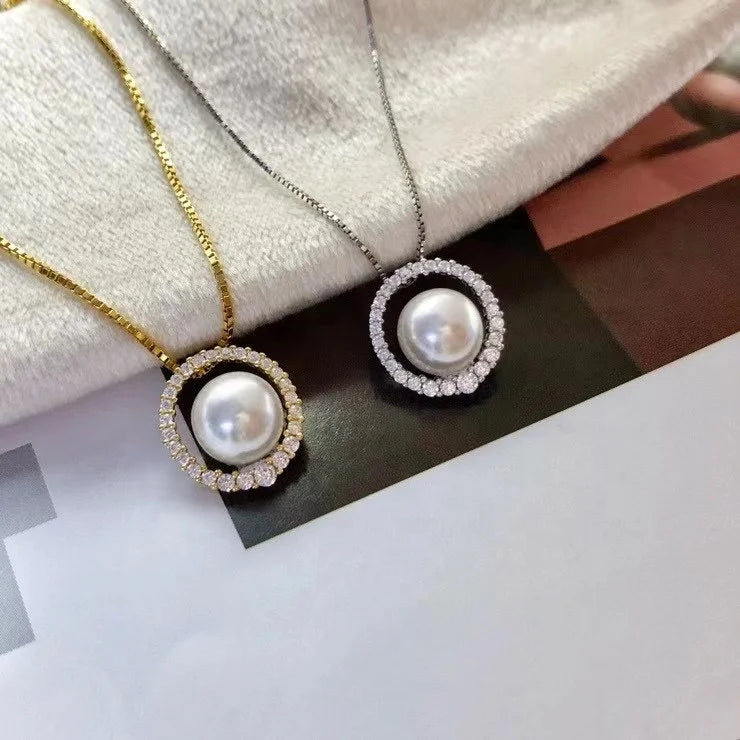P1198 7-8mm DIY Natural Freshwater Pearl Charm Pendant Necklace Accessory 925 Sterling Silver Jewelry for Women Without Chain