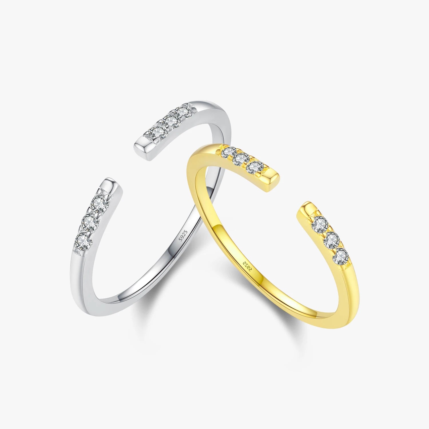 925 Sterling Silver Fine Jewelry Simple Open Size 6-8 Clear Zircon Finger Ring Classic Gold Color Adjustable Rings for Women