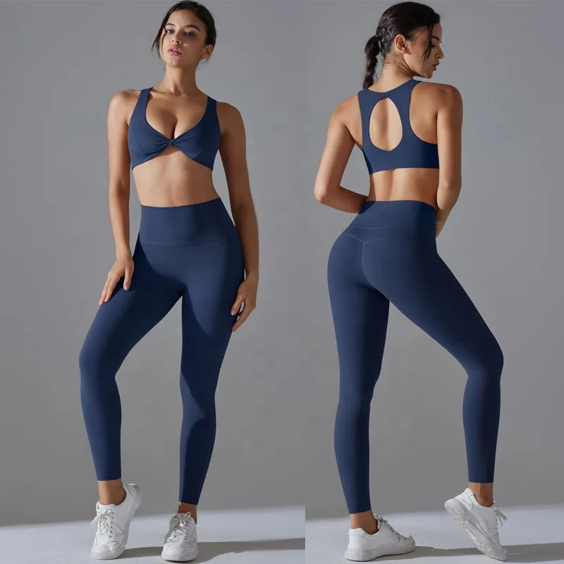 High Elasticity Fitness Yoga Clothing Set New Solid Color High Waist Sports Set for Gym Running Quick Dry Custom Logo for Girls