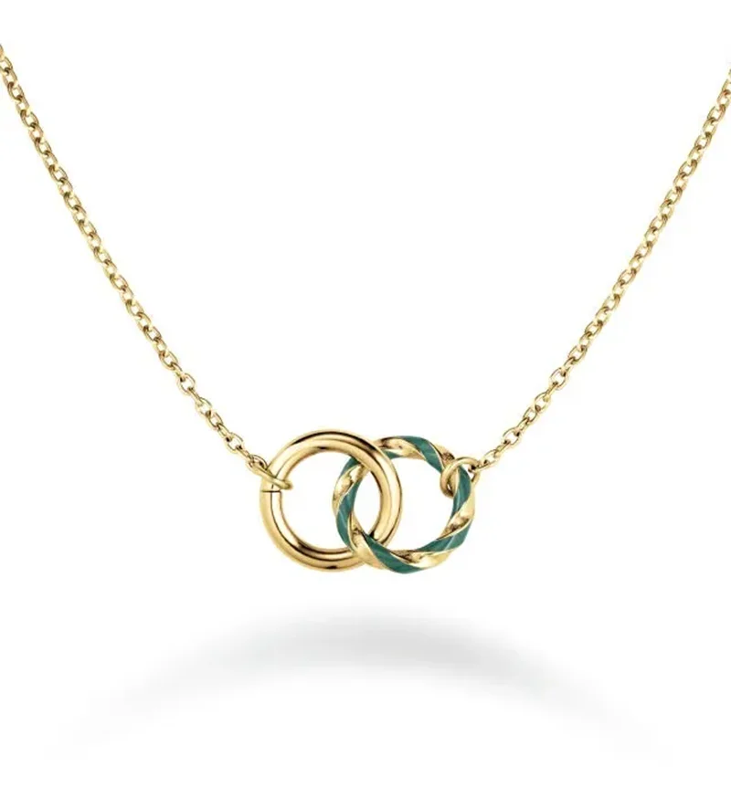 Trendy 14k Gold Rhodium Plated 925 Sterling Silver Emerald Enamel Cross Chain Necklace Fashionable Fine Jewelry Women's Party