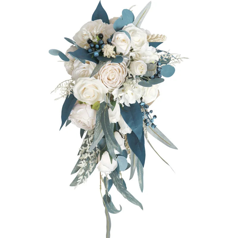 Morili Malachite Blue Waterdrop Waterfall Wedding Bride Holding Flowers Bridal Bouquet Wedding Bouquet for Women MB2