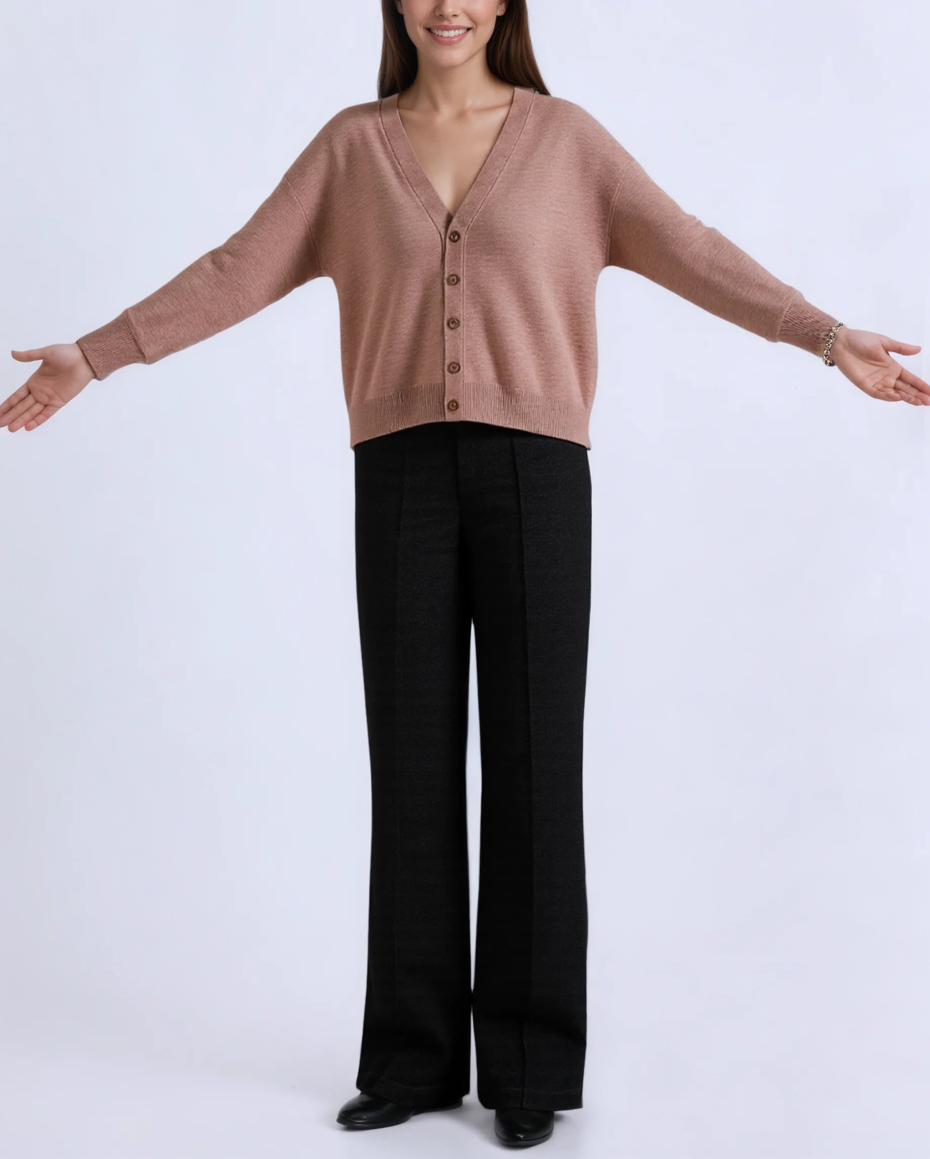 Direct Sale Custom Knit Women's Long Sleeve Softness Wool Sweater V-Neck Open Casual Style Cardigan