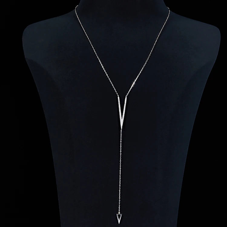 Fashion Sweater Chain Long Sterling Silver Women Jewelry V Neck Low Chest Chain Necklace