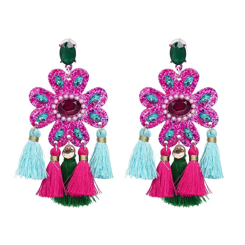 2022 New 4 Colors Bohemia Jewelry Handmade Tassel Earrings European Hot Selling  Jewelry Fringe Rhinestone Tassel Earrings Women