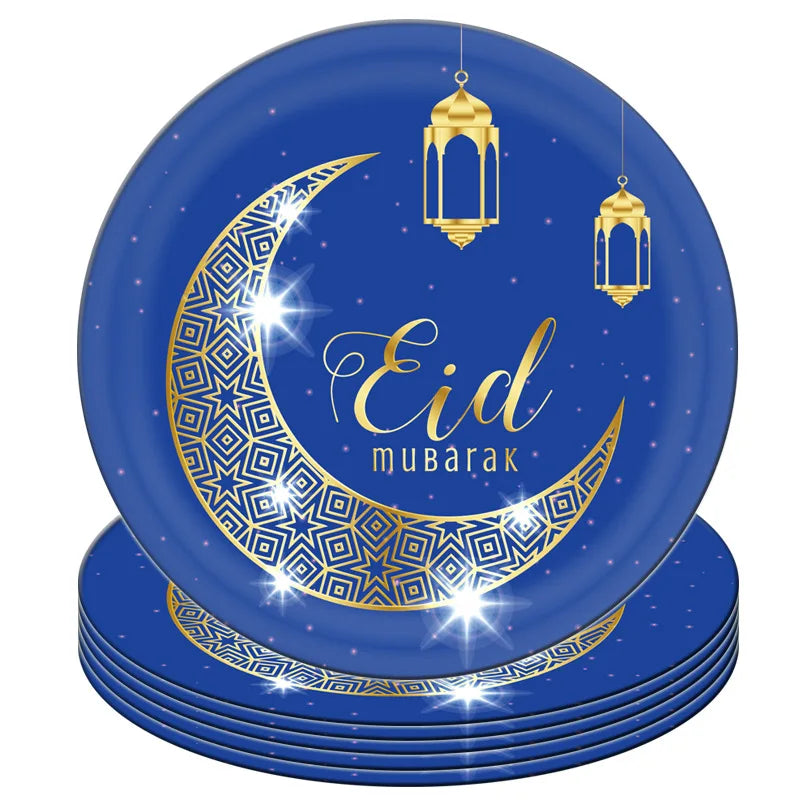 Eid Mubarak Plates Dinnerware Table Decoration Ramadan Disposable Plate Muslim Islamic Festival Event Decoration XJ092