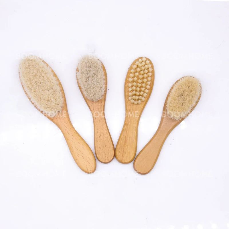 BoomHome BM Hot Sale Soft Light Wool Bristle Baby Hair Brush Wooden Goat Design Paddle Children's Body Massage Newborn