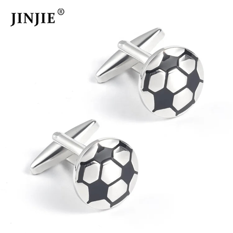 JINJIE Hot Selling Fashion Brass Sliver Black  Football Cuff Links Accessories for Men Gift